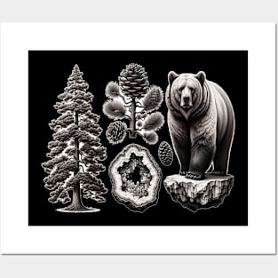 Nature's Trio: Pine, Crystal, and Bear Posters and Art